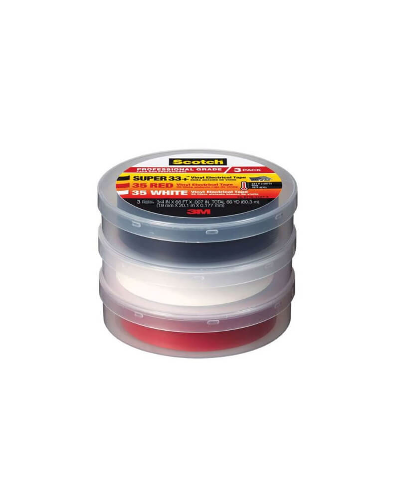 Scotch Super 33+ Electrical Tape 0.75in x 66′ Multi Color Vinyl 3pk